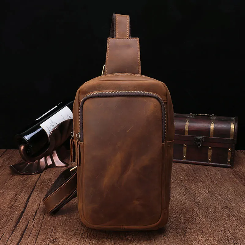 

AETOO First layer cowhide men's genuine leather chest bag factory wholesale casual retro fashion sports chest bag crazy horse le
