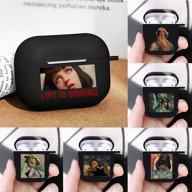Pulp Fiction Funny Earphone Case for Airpods 3rd Gen Mia Wallace Ulzzang Case Soft Black Heaphone Cover for Airpods 1 2 Pro Bag