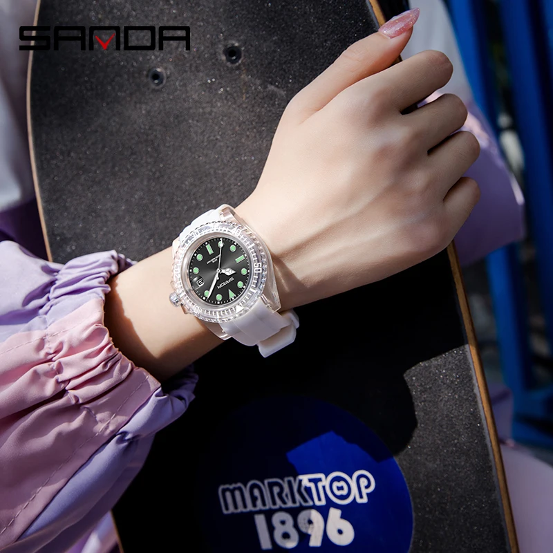 SANDA New Quartz Watch Casual Fashion Womens Watches Simple Calendar Display 30M Waterproof Silicone Strap Luminous Clock 9007 enlarge