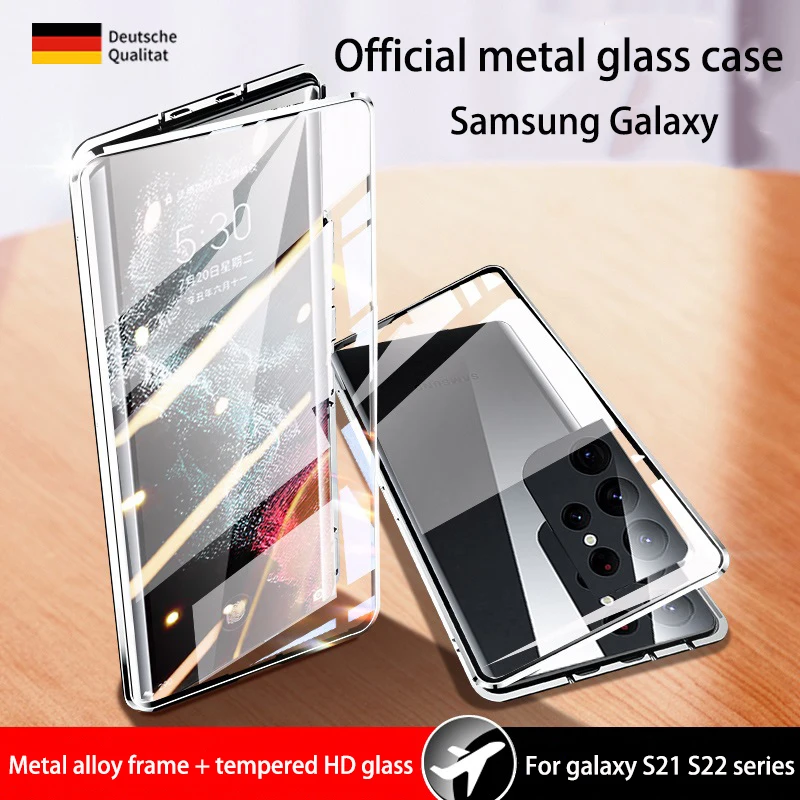 Metal Magnetic Case For Samsung Galaxy S23 S22 S21 Ultra 360° Full Camera Encirclement HD Glass Magsafe Screen Prevention Cases