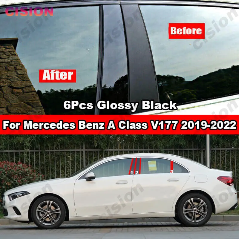 

Для Mercedes Benz A Class V177 2019-2022 оконная дверь B C колонны столбик покрытие отделка глянцевый черный углеродное волокно зеркальный эффект наклейка