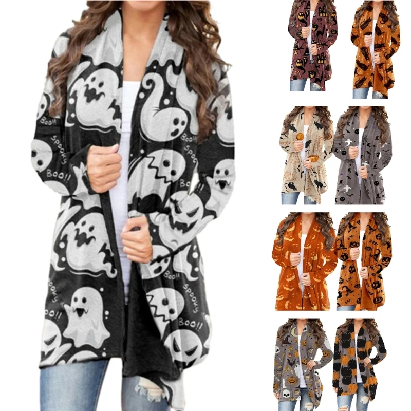 

Halloween Sweaters Cardigan Women Causal Knitted Vintage Knitwear Coats
