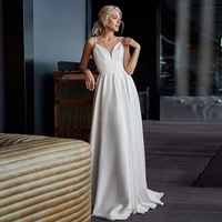 fashion v neck white wedding dresses sleeveless spaghetti strap women dress floor length bridal gowns jersey robe de mari%c3%a9e 2022