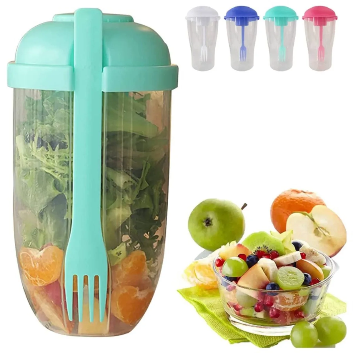 

Fresh Salad Cup Keep Fit Salad Meal Shaker Cup with Fork Salad Dressing Holder Portable Fruit and Vegetable Salad Cup Container