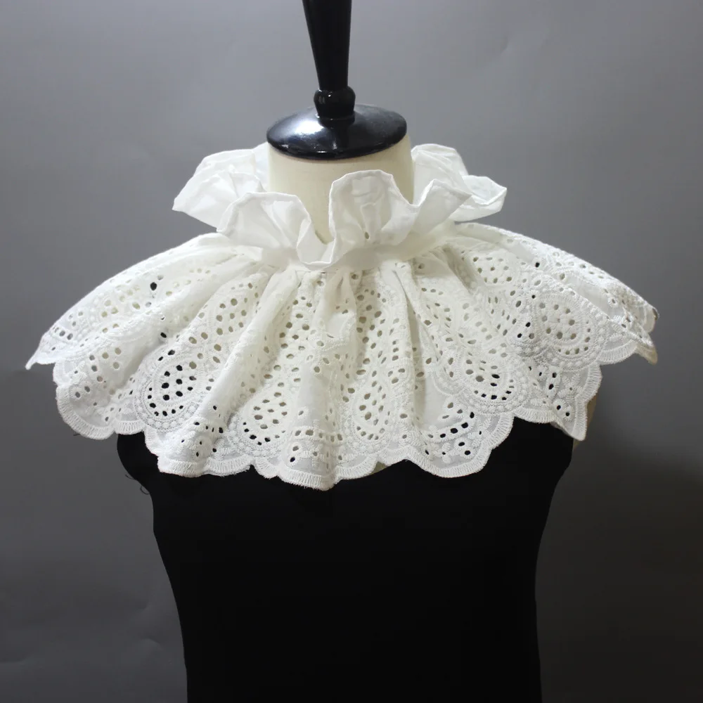 

Female Shirt Detachable Doll Fake Collar Shawl Wrap for Women White Embroidery Summer Dress Necktie Half False Collar
