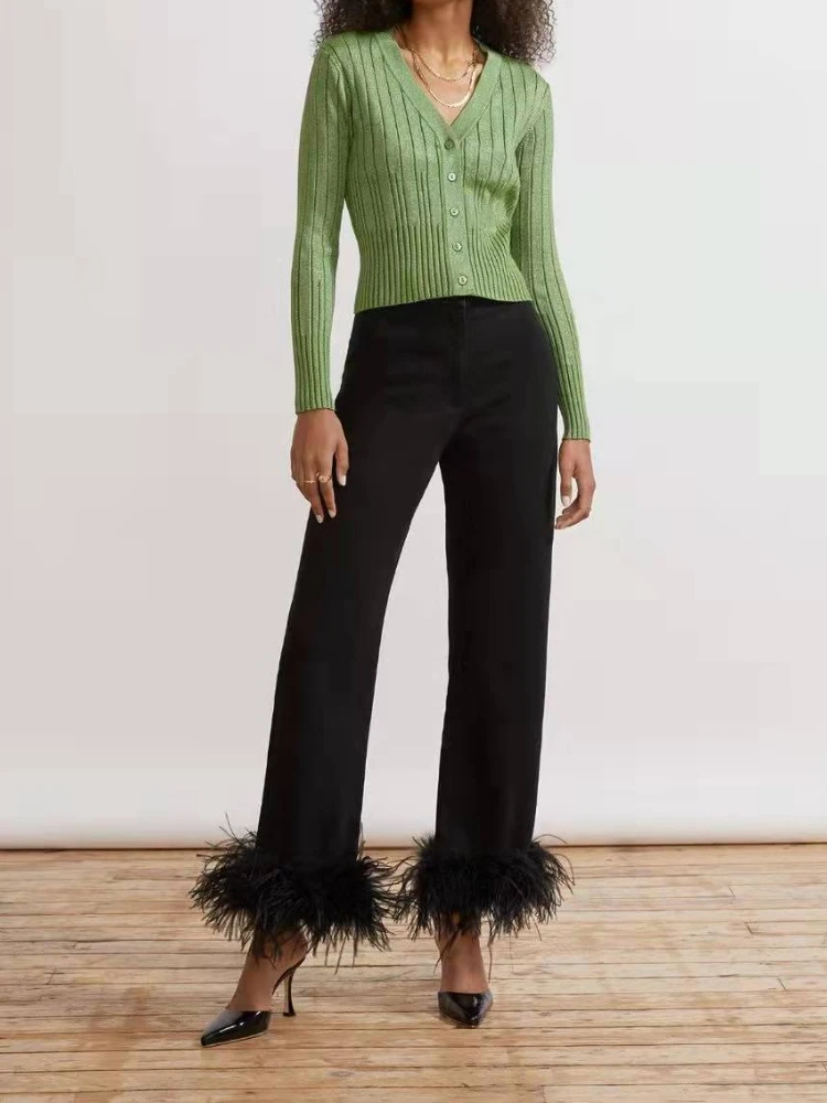 

Джинсы 2022 с перьями, облегающие дизайнерские Джинсовые брюки с высокой талией, повседневные уличные брюки, женские брюки на весну и лето 2022