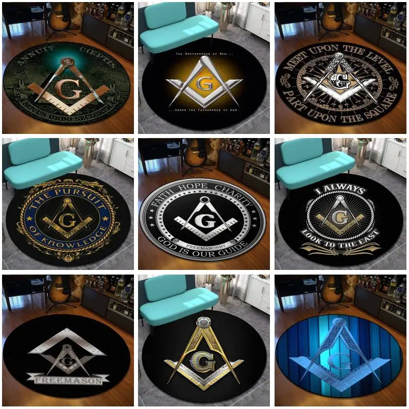 

Retro Freemason Pattern Rug Round Flannel Sect Carpet Interior Home Decoration Floor Mat