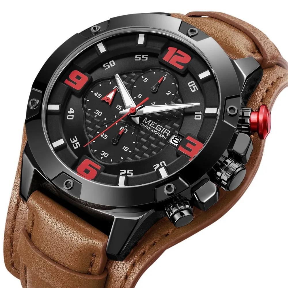 Часы MEGIR мужские с большим циферблатом Брендовые спортивные водонепроницаемые