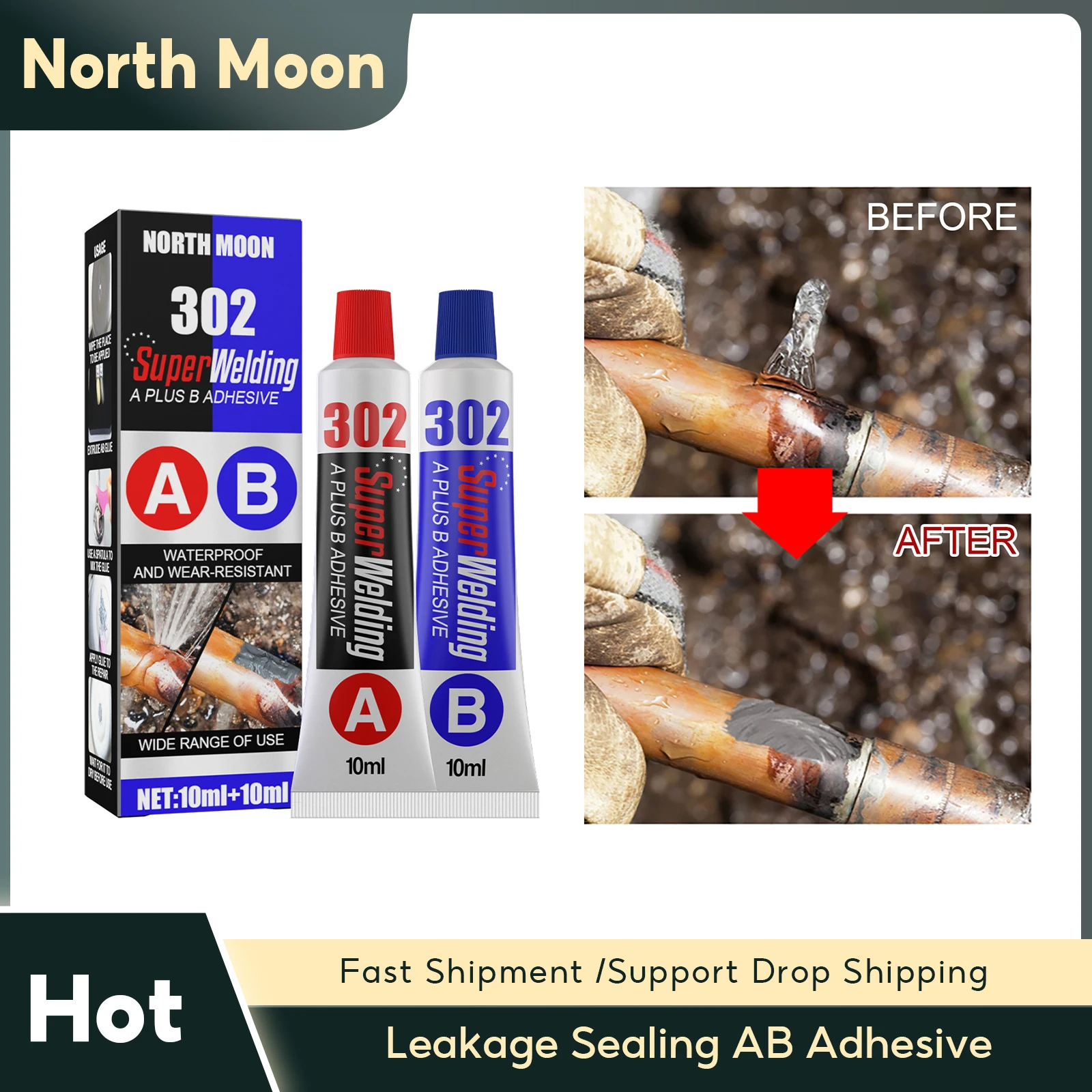 

Leakage Sealing AB Adhesive Industrial Repair Stainless Steel Quick-Drying Metal High Strength Resistance Welding Foundry Glues
