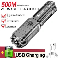 portable tactical flashlight rechargeable glare zoom flashlights outdoor high power lighting led light self defense camping