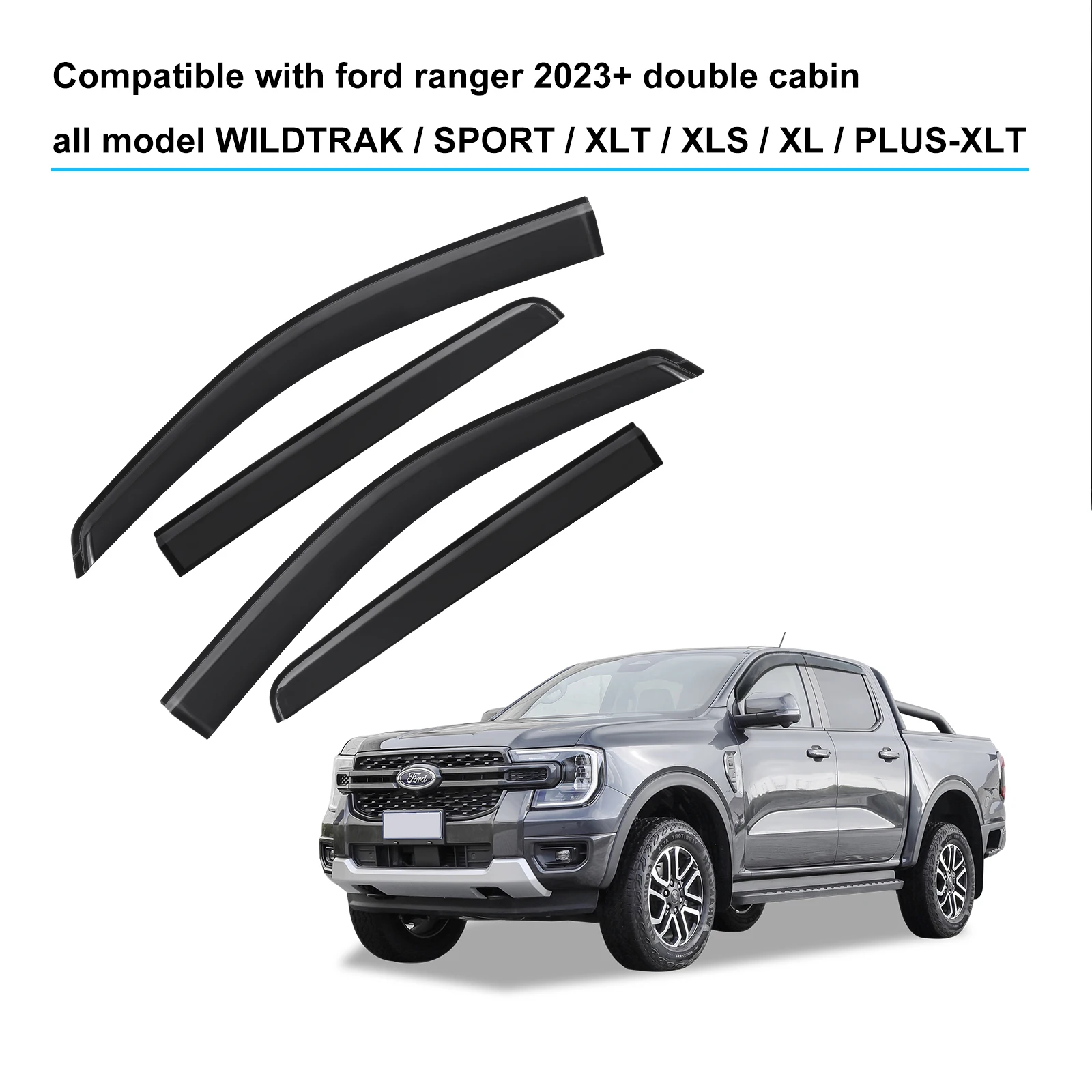 

Оконный козырек, ветрозащитный щиток для Ford Ranger T9 2023 2024, Wildtrak Sport XLT XLS XL PLUS-XLT, двойная кабина