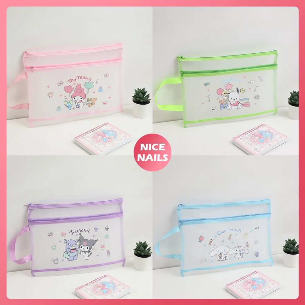 

A4 File Folder Transparent Mymelody Kuromi Student Large Capacity Examination Paper Bag Catoon Stationery Storage Supplies