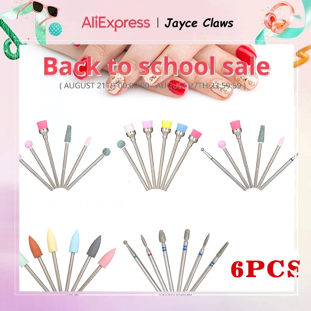 6PCS / Bag Diamond Silicone Nail Drill Bit Set for Manicure / Pedicure Kit for Removing Manicure Nail Polish UV Gel Tool