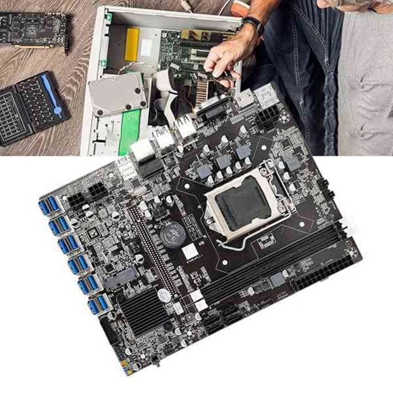 

B75 ETH Mining Motherboard LGA1155 12XPCIE To USB G540 CPU+SATA Cable+6Pin To Dual 8Pin Cable Supports DDR3 B75 BTC