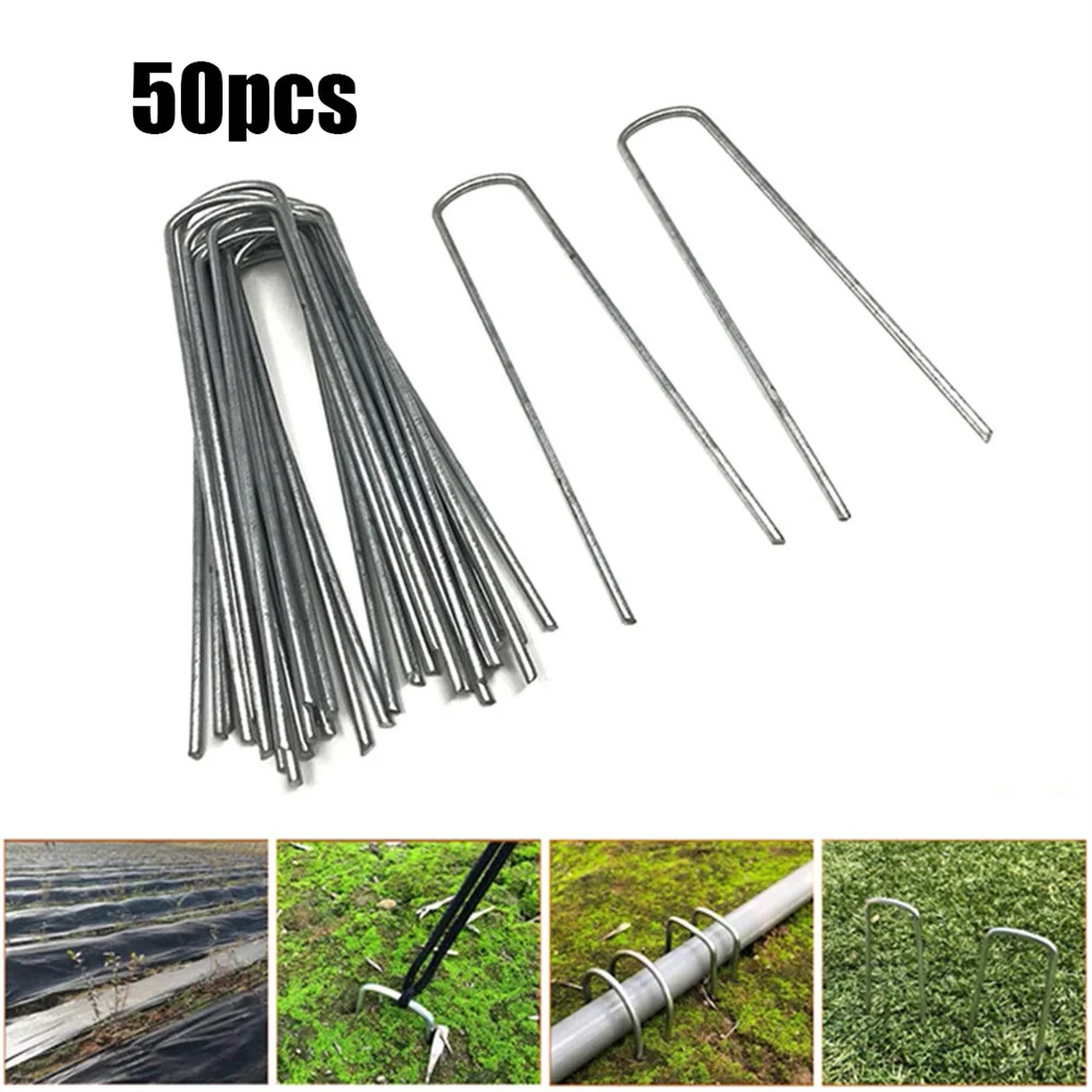 

50Pcs Ground Nails U Tent Pegs Galvanised Metal Gazebo Camping Tarpaulin Hooks Anchor Pins For Farmland Garden Tools Accessories
