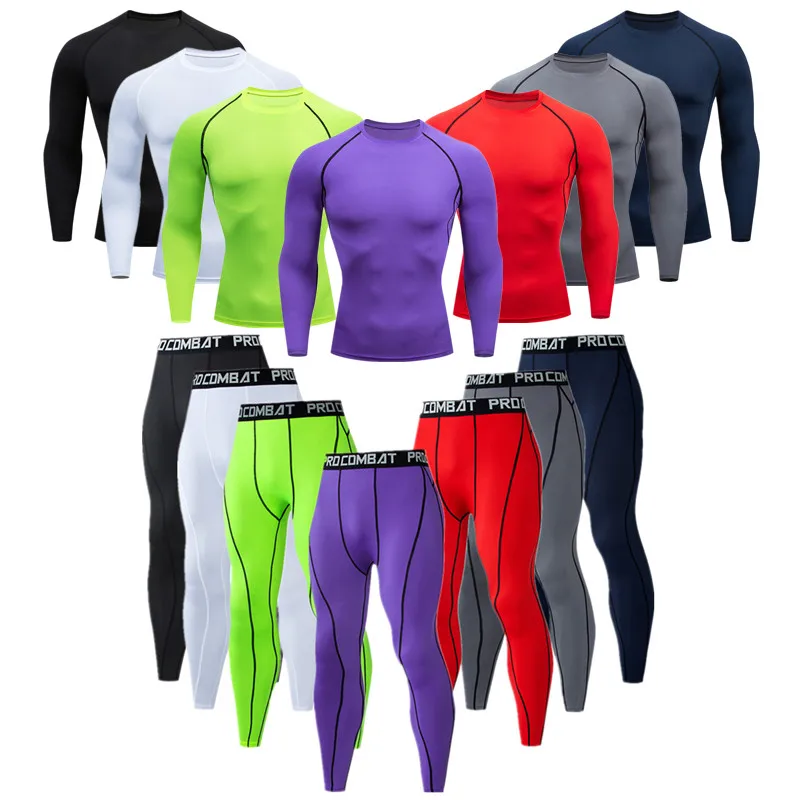 

Men Compression Thermal Underwear Sports Set Tights Long Sleeve T Shirts Pants Sportswear Fitness Running Trousers Training Top