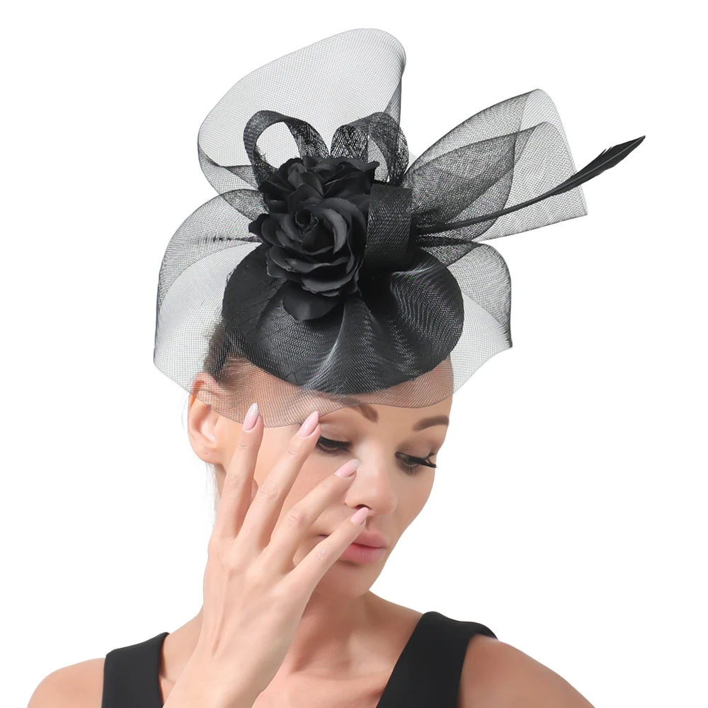 Marron Fascinator Hat с цветочной вуалью и перьями модные пятна свадебные головные уборы
