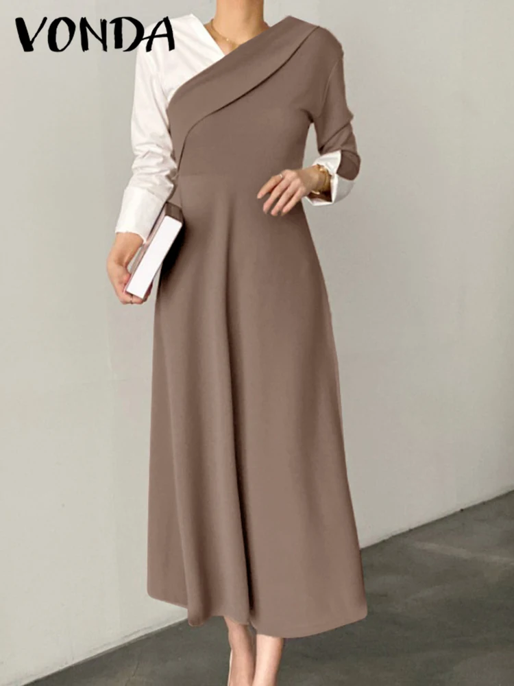 

Sundress Fashion Women Elegant Long Dress 2023 VONDA Vintage Patchwork Long Sleeve Party Dresses Casual A Line Maxi Dress Femme