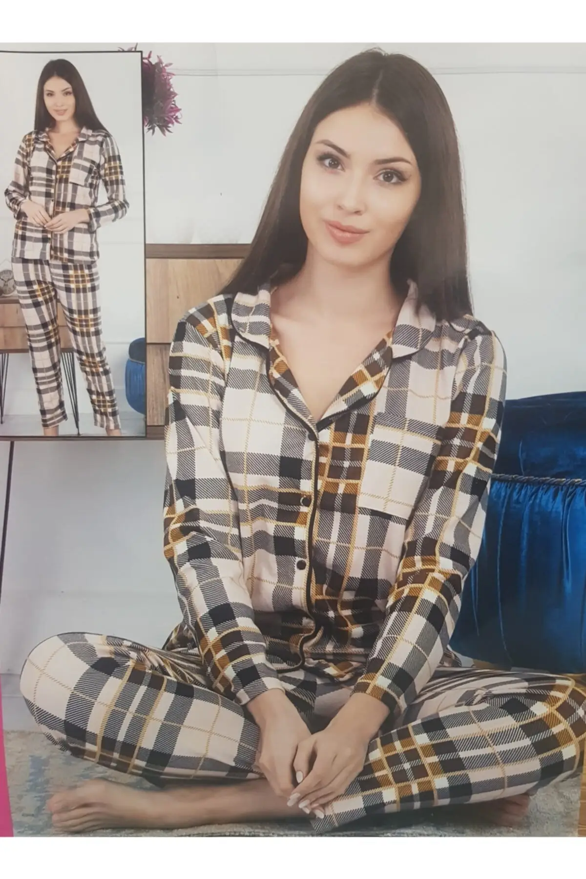 

Women's Pajamas Front Button Sleep Lounge Pajamas Elastic Waist Nightwear Retro Sleepwear Night Suit Casual Home Clothing