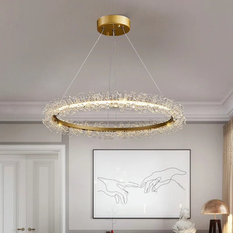 

Gold Ring Chandelier Home Decor Living Room Hanging Lamp Luxury Modern K9 Octagonal Beads Crystal LED Pendant Light