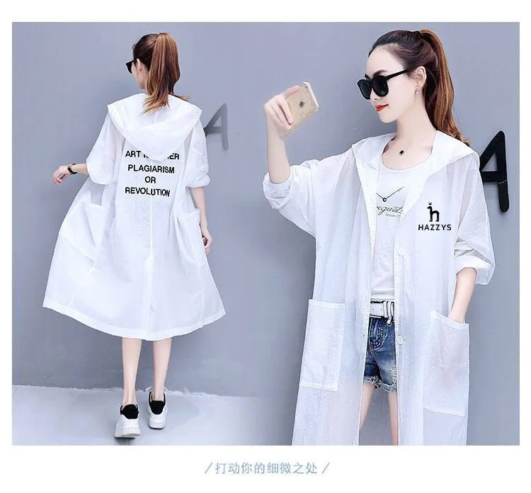 

HAZZYS Sun Protection Clothing Women's Long 2023 Summer New Button Letter Loose Sun Protection Clothing Large Hoodie