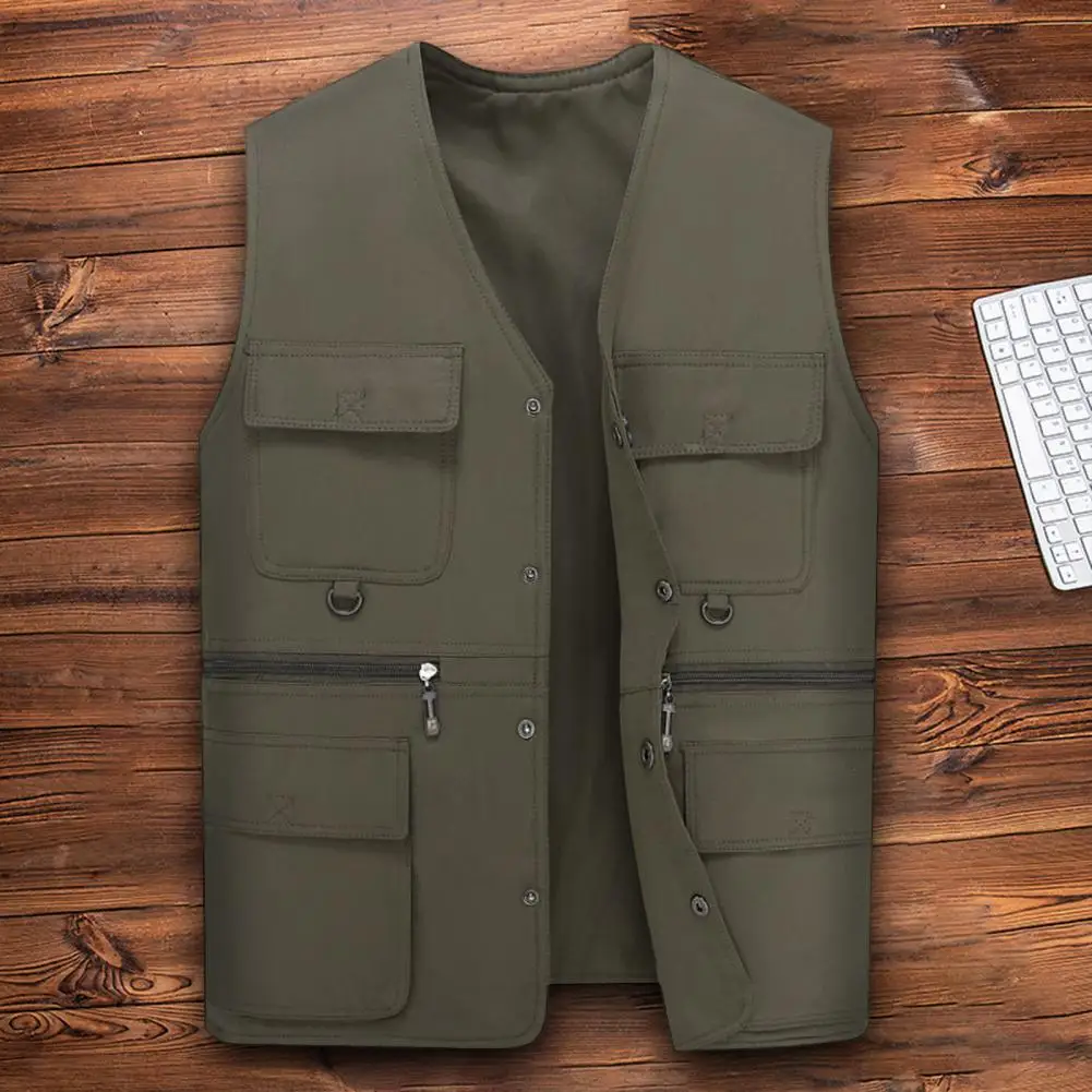 

Outdoor Jacket Pockets Vest For Solid Autumn Winter Men Loose Color Overall Multiple Size Vest Plus Work Streetwear Waistcoat