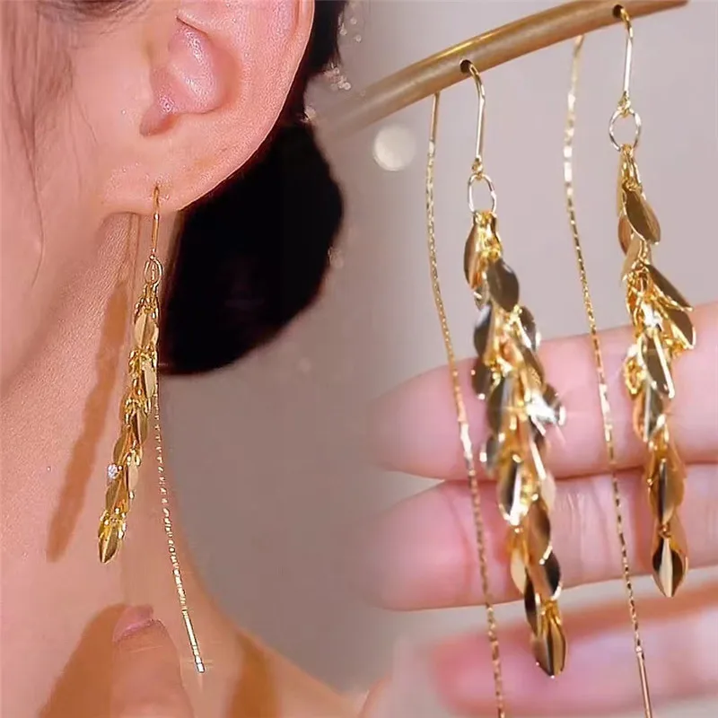 

Fashion Trend Unique Design Elegant Exquisite Light Luxury Wheat Ears Long Tassel Ear Thread Female Jewelry Party Premium Gift