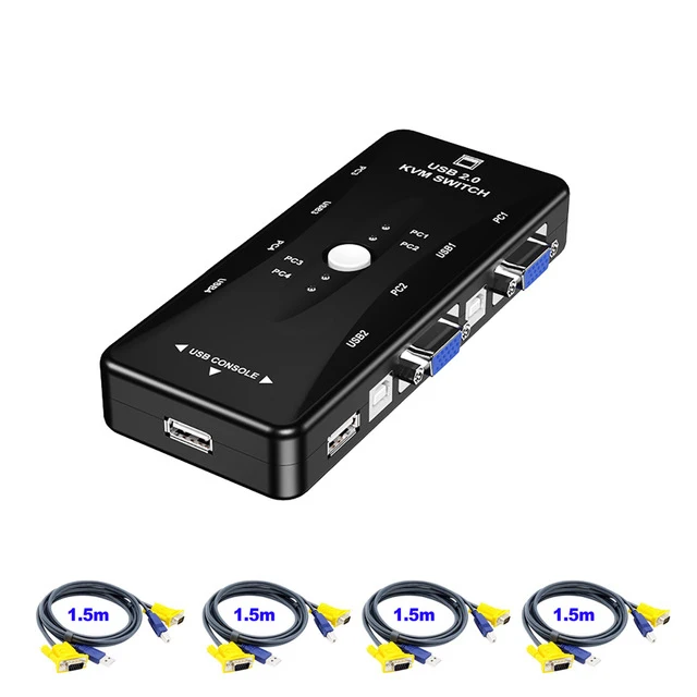 4 порта VGA KVM коммутатор 4x1 VGA USB VGA коммутатор 4 в 1 выход Поддержка принтера мыши клавиатуры Share 1920*1440 VGA коммутатор коробка адаптер