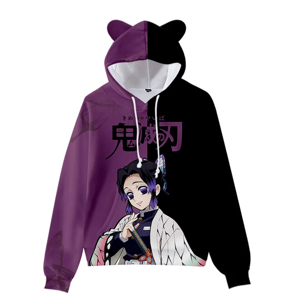 

Demon Slayer Kochou Shinobu Cosplay Hoodie 3D Printed Hooded Cat Ear Sweatshirt Men Women Casual Streetwear Pullover