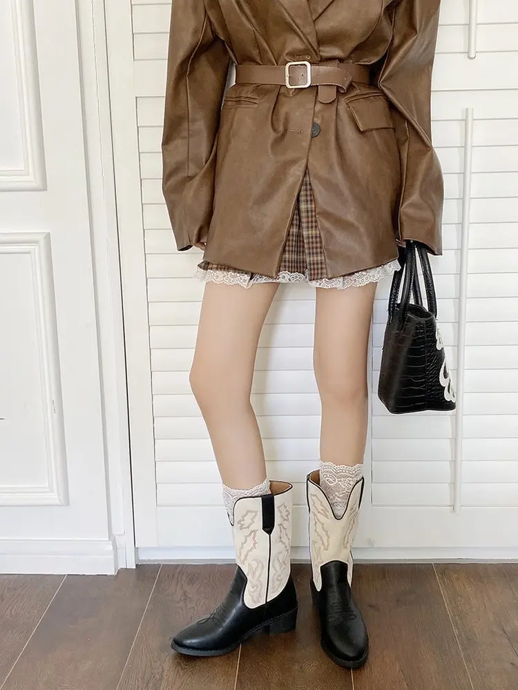 Сапоги на среднем каблуке с круглым носком женская резиновая обувь