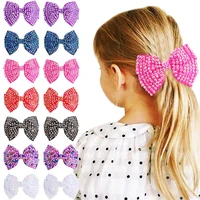 crystal pearl hair bows with clips for girls kids boutique layers glitter rhinestone center hair clip hairpins hair accessories