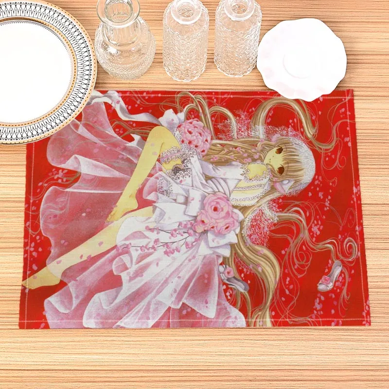 

Салфетка Chobits с узором, салфетка из хлопка и льна, салфетки для стола, семейная столовая посуда, кухонный коврик размером 30x40 см