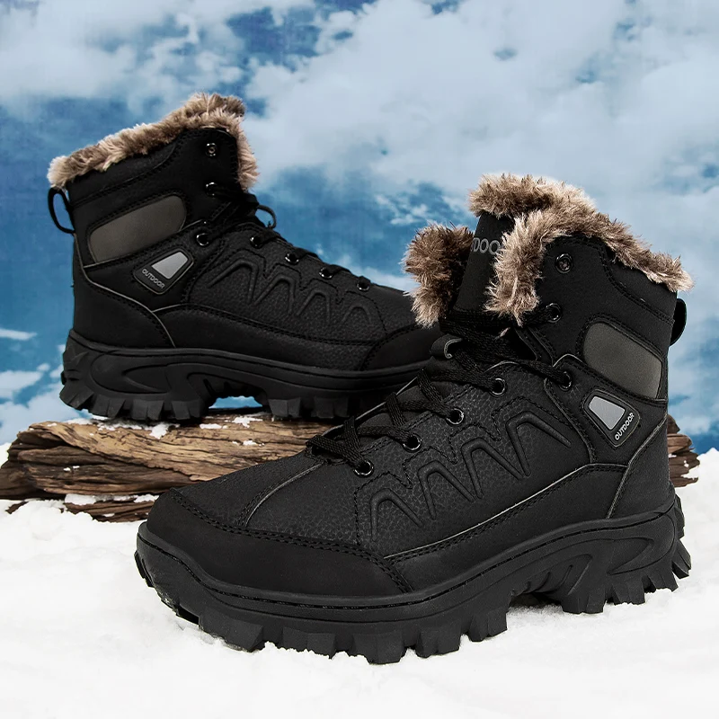 Men Winter Snow Boots Super Warm Waterproof Hiking Shoes Male Trekking Sneakers High Top Leather Casual Men's Boots Big Size 48