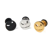 1pc popular titanium steel hollow round smiley skull punk stud earrings street trend style mens handsome jewelry gifts