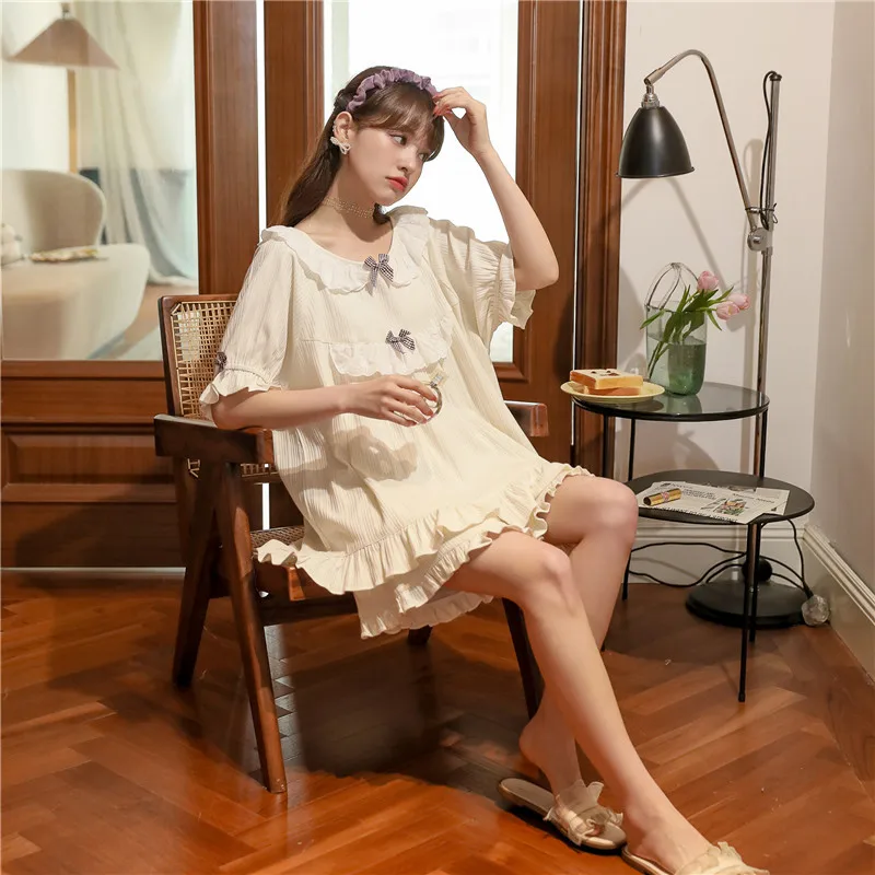Spring Knitted Cotton Sleepwear Elegant Women Pajama Sets loose Short Sleeves Pajamas Women's Summer Fashion Home Clothing