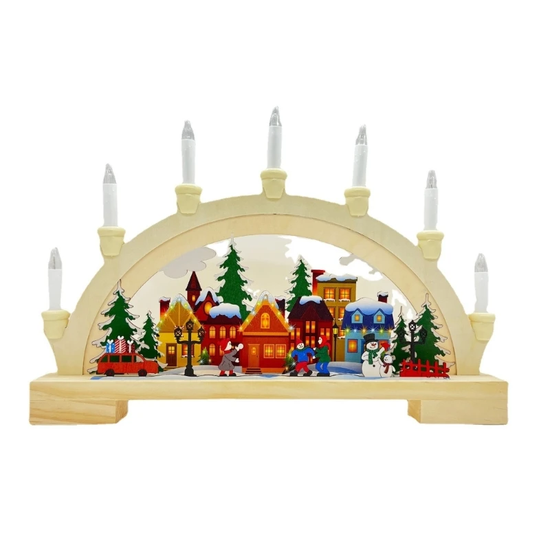 

Desktop Christmas Mini Village House with led Light Semi-circle for Creative Ornament Wooden Cottage Party Atmosphere Light