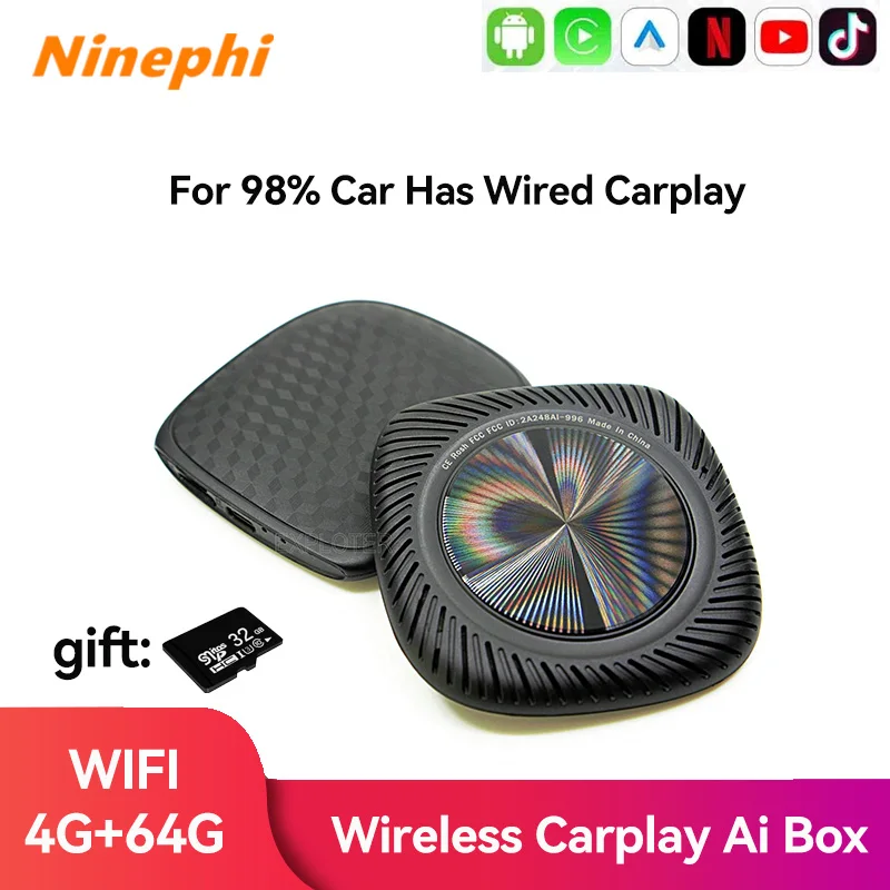 

Carplay Ai Box беспроводной Carplay Android Box Автомобильный мультимедийный плеер 4 + 64 ГБ Plug Play для Apple Carplay, автомобильная магнитола Toyota
