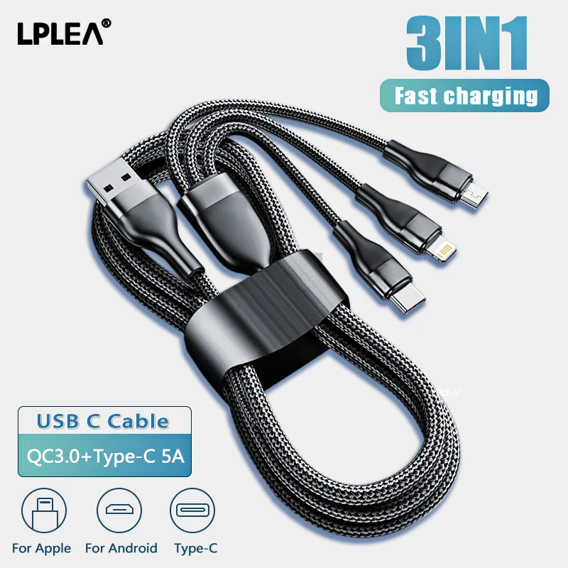 

Кабель Usb Type-C 3 в 1 для iPhone 14 13 12 Pro Max, быстрая зарядка для Samsung, Huawei, Xiaomi, Android, зарядное устройство, провод для передачи данных