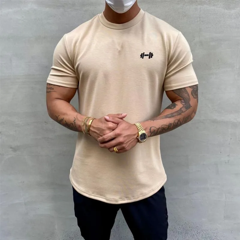 

Arc Hem Fitness Cotton T Shirt 2022 New Brand Men Outdoor Hip Hop Streetwear Slim Short Sleeve Male Summer Bodybuilding Tee Tops