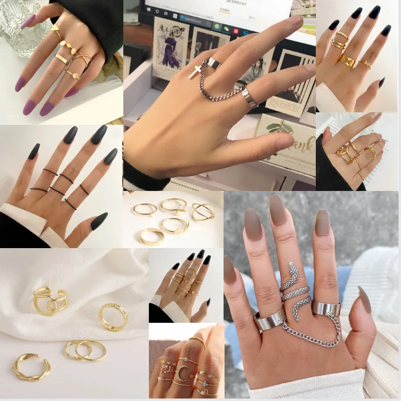

2022 New Vintage Butterfly Ring Alloy Heart Rings Set Party Jewelry for Women