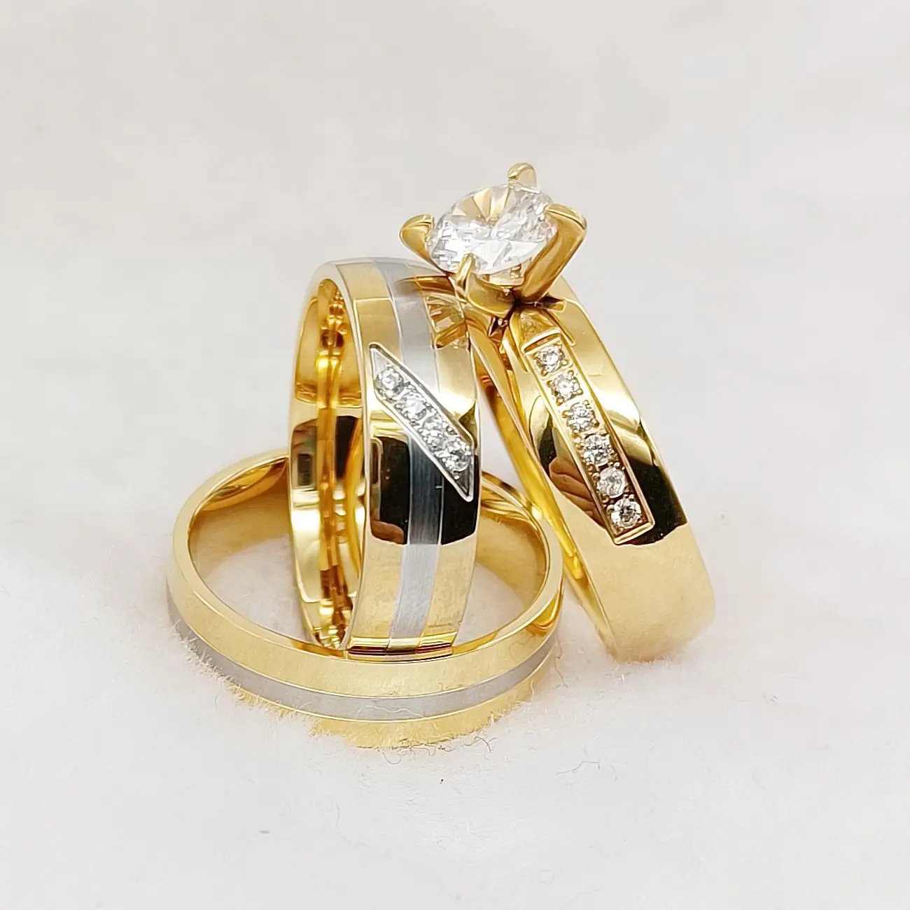 

African Brazilian18k Gold Plated Jewelry Stainless Steel Ring Lovers cz Diamond Promise Wedding Engagement Ring Sets for Couples