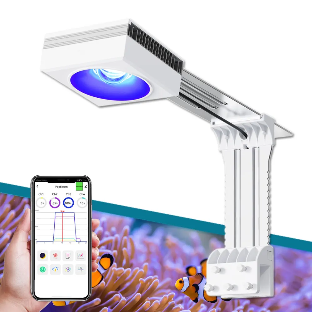 Фото PopBloom RL90 WiFi полноспектральный светильник для морского аквариума с кронштейном, управление через приложение, светильник для соленоводного рифа для морского кораллового рифа длиной 60 см. №2