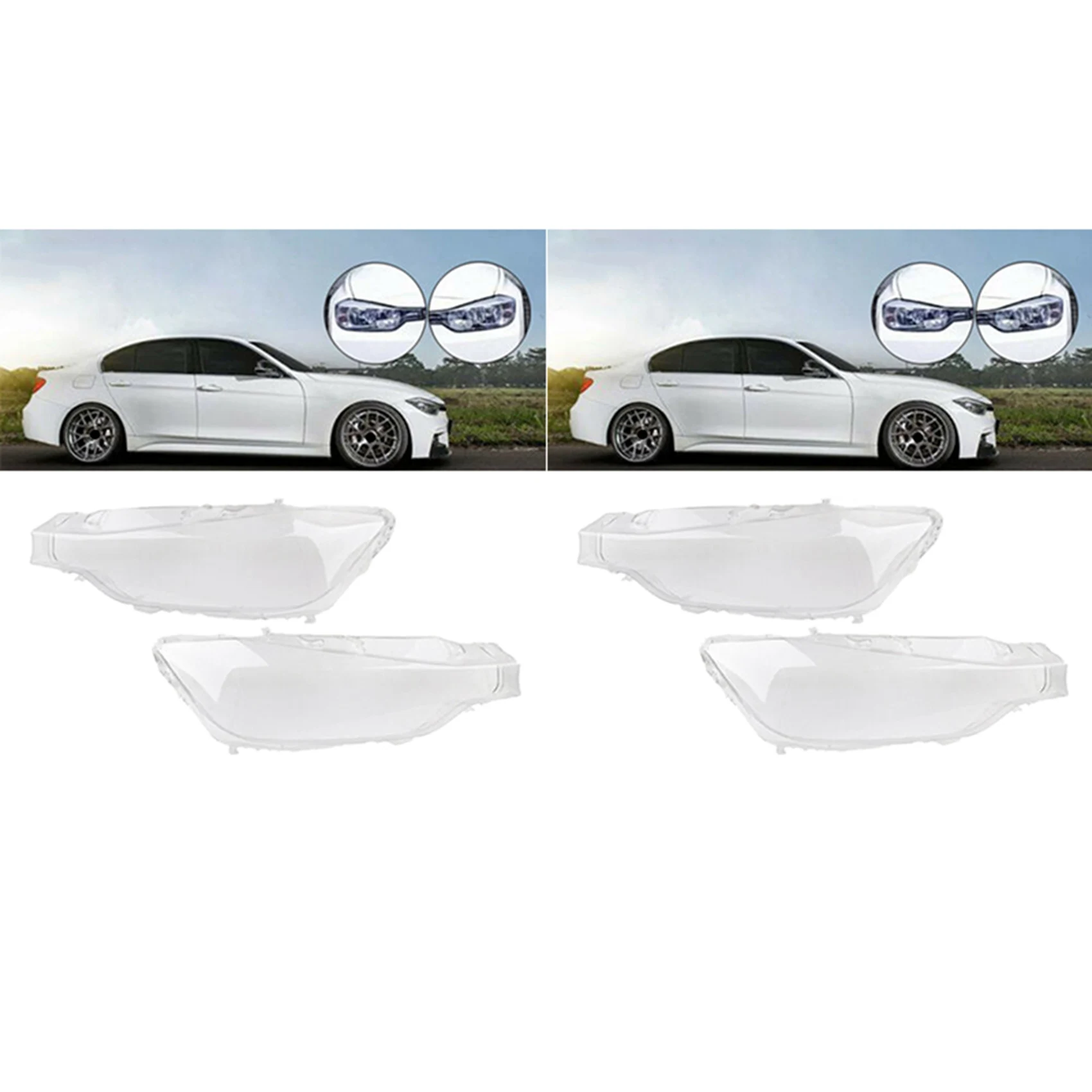 

2X Car Headlight Glass Headlight Lens Shell Cover for BMW F30 F31 3 Series 2013 2014 2015 2016 Right