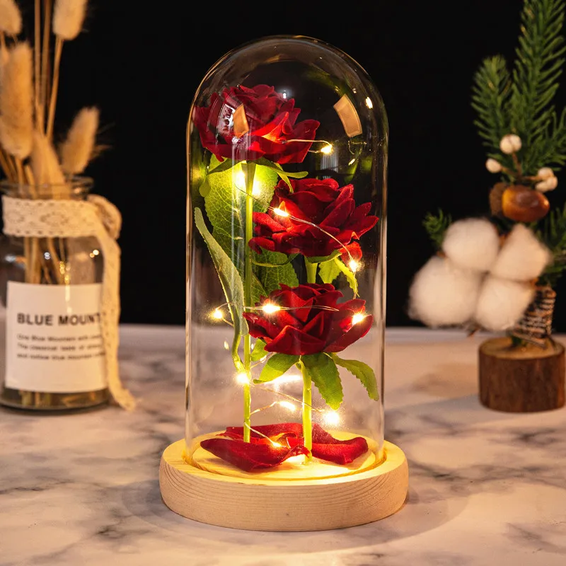 

Artificial Flowers Beauty and the Beast Eternal Rose in Glass Cover Valentine's Day Wedding Birthday Decor for Gift