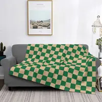 Tan Brown Cadmium Green Checkerboard Blankets Flannel Autumn/Winter Portable Lightweight Throw Blanket for Bed Office Rug Piece