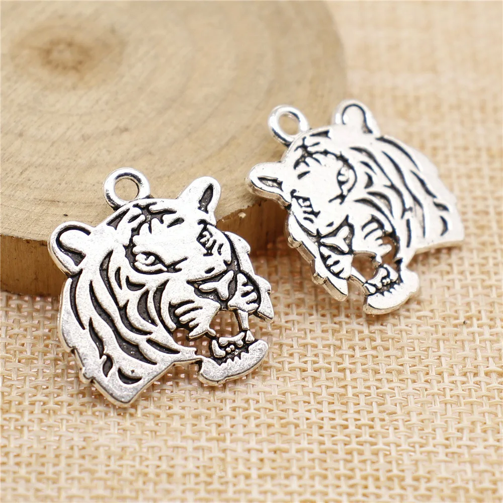 5Pcs 27X24mm Antique Silver Color Roaring Tiger Head Charms Pendant Jewelry Making DIY Jewelry for Bracelet Necklace Accessories