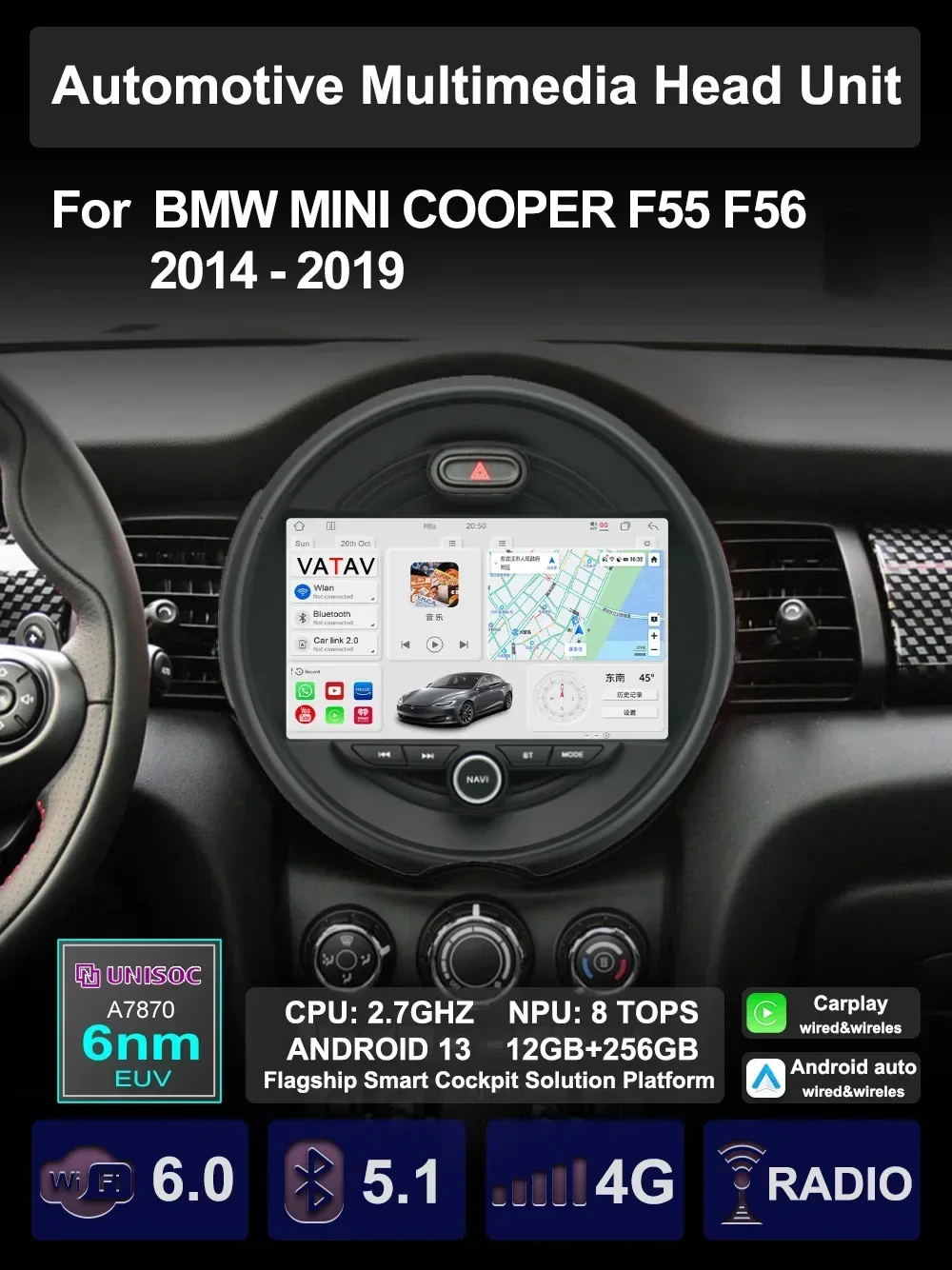 Для MINI ONE COOPER S F55 F56 2014-2019 Автомобильный мультимедийный Carplay Android Auto GPS-навигация