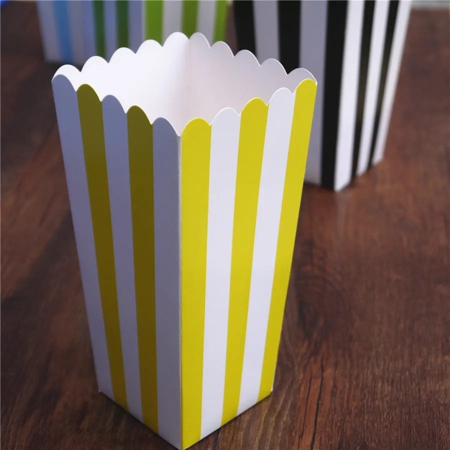 6pcs Popcorn box colorful chevron stripes dot Gold Gift Box Party Favour Wedding Pop corn kid party decoration bags loot