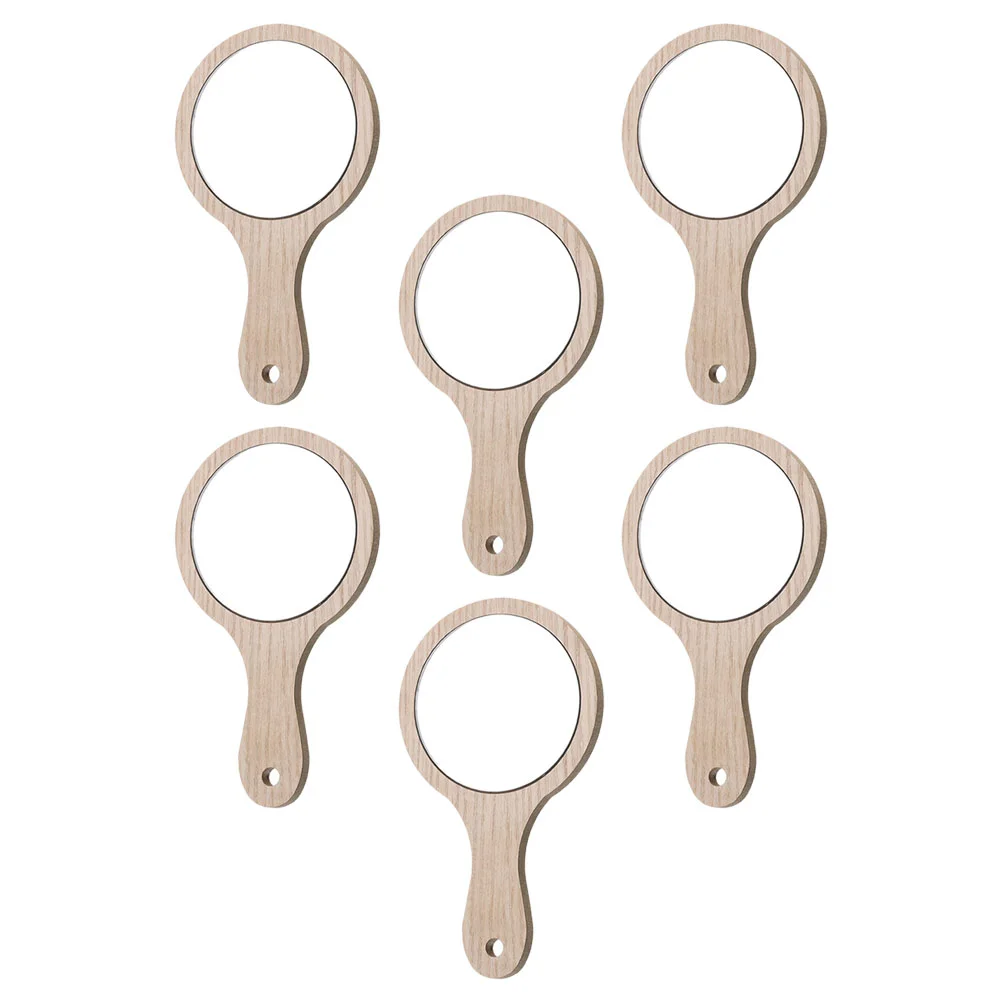

Mirror Hand Handheld Handle Makeup Compact Travel Mirrors Women Pocket Purse Hairdressing Wood Held Wooden Vintage Beauty