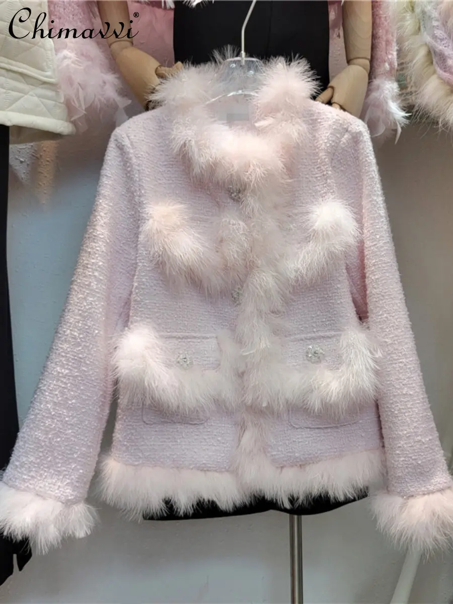 

Женское твидовое пальто с длинными рукавами, свободная универсальная куртка в социалистском стиле, Осень-зима